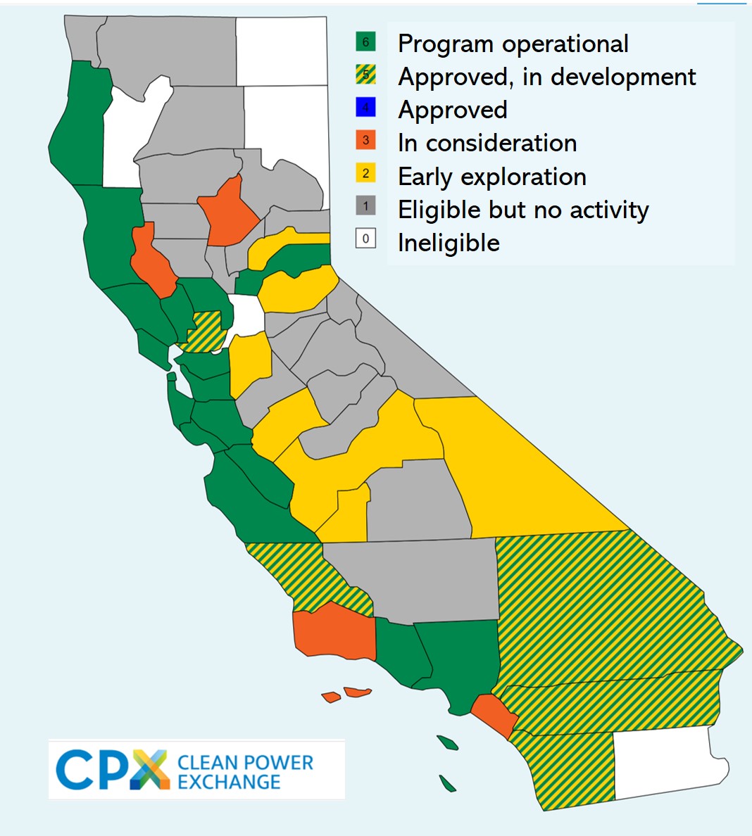 Counties in CA with their CCA status