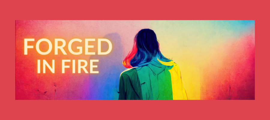 Forged in Fire (colorful image with person, back turned, as focal point)