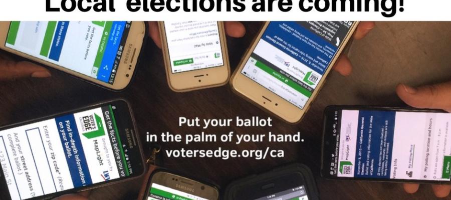 View of smart phones and votersedge california voters edge, california, elections, local, ballot look up, voting CAelections, voter guides, los angeles