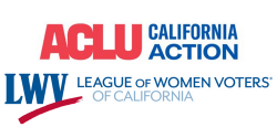 2 logos next to each other: 1. ACLU California Action; 2. (LWV) League of Women Voters of California